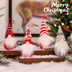 Set of 4 handmade knit Christmas gnome ornaments with red and white festive details