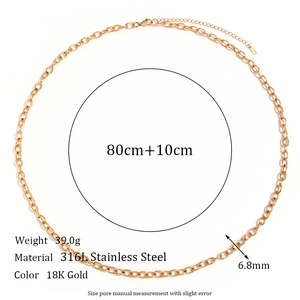 18K gold-plated 316L stainless steel body chain with 80+10cm length and 6.8mm width