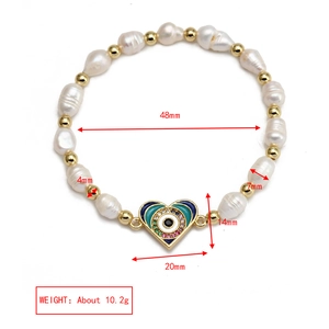 Detailed dimensions of Baroque pearl bracelet with heart Evil Eye charm and gold beads