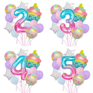 Macaron Ice Cream Cupcake Theme Birthday Party Decoration Balloons Aluminum Foil Latex Gradient Number For Kids Girls