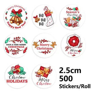 Christmas kraft paper roll stickers with 500 festive holiday labels 2.5cm diameter