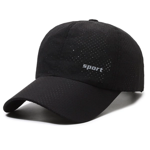 Unisex black breathable sport baseball cap with quick-dry fabric and curved brim