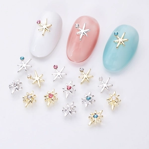Charm's pour ongles en forme d'étoile avec cristaux colorés et perles pour nail art