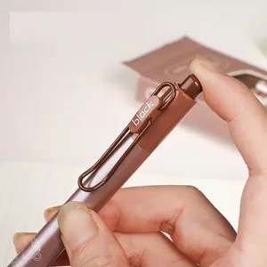 Brown retractable gel pen with comfortable soft grip and 0.5mm ST tip for smooth writing