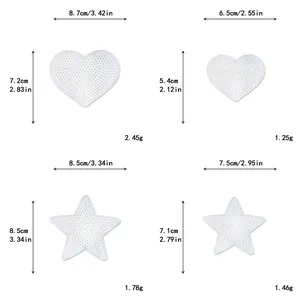 Detailed size specifications for heart and star sequin embroidery patches in centimeters