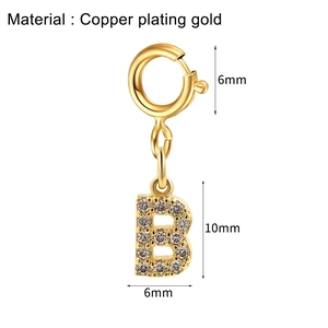 Gold plated letter B pendant with zircon stones for DIY stainless steel bracelets