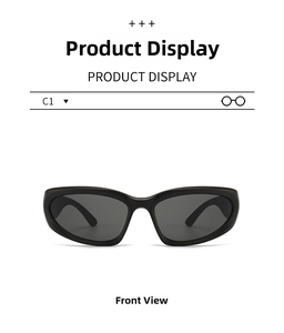 Front view of Y2K futuristic wrap-around sports sunglasses in black frame color C1