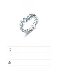 Detail view of S925 sterling silver leaf ring showing 5mm width and 2.48g weight specs
