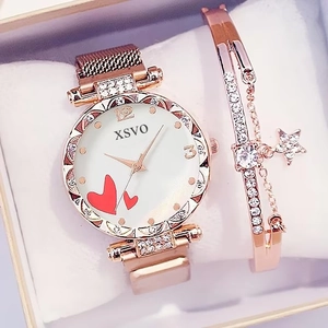 Women Fashion Quartz Watch Jewelry With Rhinestone Alloy Bracelet Necklace Earring Ring For Elegant Ladies Casual Daily