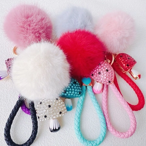 Colorful resin mushroom keychain with rhinestone accents and braided leather cord set