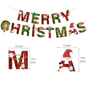 Frohe Weihnachten Banner mit rot-grünem Karomuster und festlichen Charakteren