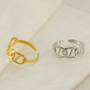 Classic titanium steel hollow chain rings in gold and silver with adjustable open design
