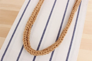 Detailed view of hand-woven cotton rope handle texture with natural fiber material