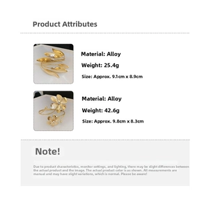 Detailed size and weight specs for gold flower and leaf multilayer open cuff bracelets