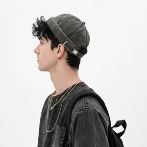 Vintage washed cotton docker cap for men and women with adjustable metal buckle strap