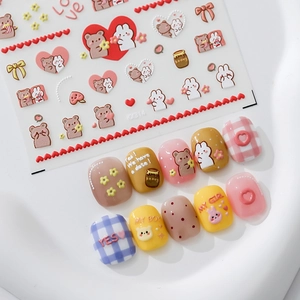 Nail Art Stickers 3D Relief Cartoon Bear Rabbit Heart Ultra Thin DIY Manicure Decoration For Women Girls