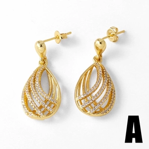 Gold plated teardrop heart balloon earrings with micro-pave white zircon stones