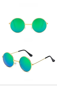 Retro runde Kinder Sonnenbrille mit Goldmetallrahmen und grünen Spiegelgläsern Vorderseite