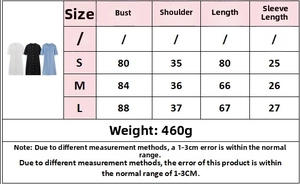 Tabella taglie per abito in maglia a maniche corte con misure per taglie S, M, L
