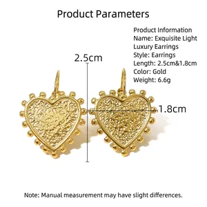 18K gold plated heart hoop earrings with vintage hammered texture and bead trim