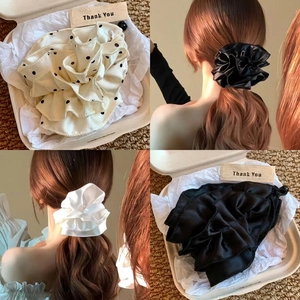 Pince À Cheveux Fleur Plissée Tissu À Pois Grand Clip Twist Support Queue De Cheval Élégant Doux Accessoire Mode