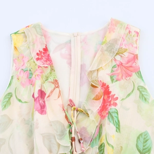 Robe sans manches à imprimé floral avec fermeture éclair au dos et des volants