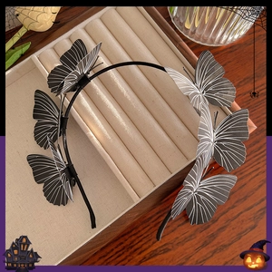 Halloween butterfly headband with realistic black and white striped 3D butterflies décor