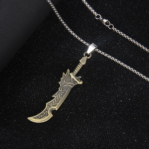 Collana con pendente a forma di spada di drago in bronzo antico su catena in metallo