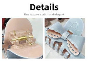 Detail showing the lace bow design and durable golden metal spring on acetate hair claws
