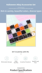 Macro shot of Halloween jewelry DIY set with acrylic beads in a plastic grid box