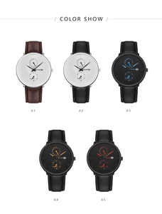 Collection de cinq montres à quartz YOLAKO pour hommes avec bracelet en cuir et dateur