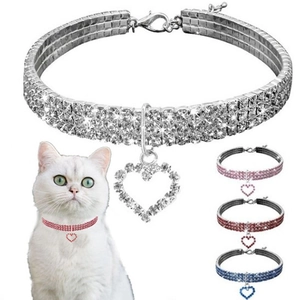 Sparkly Pet Necklace Collar Alloy Rhinestones Heart Pendant Adjustable Luxury Jewelry Accessory For Cats Small Dogs