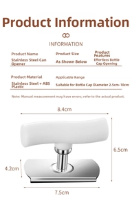 Detailed size chart for stainless steel jar opener showing dimensions and 2.5-10cm range