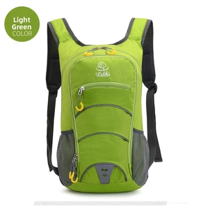 Detailed view of light green lightweight outdoor backpack with waterproof grid texture