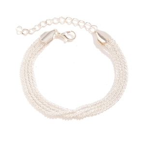Detail of silver multi-layer layered chain bracelet with adjustable lobster clasp extension