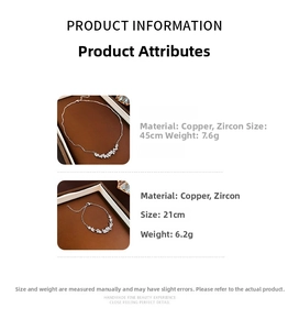 Détails du collier et bracelet fleur en zircon avec dimensions et spécifications en cuivre