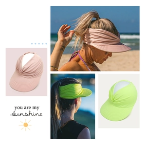 Stylish empty top sun visor hat for women in pink and neon green