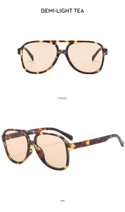 Detail of tortoise aviator sunglasses with demi-light tea lenses in front and side views
