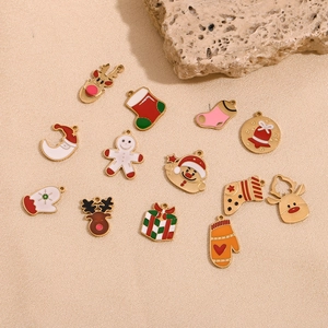 Christmas DIY Charms Pendants Stainless Steel Enamel 14K Gold Plated Santa Elk Snowman Gingerbread Man For Jewelry Making
