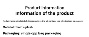Detail showing plush foam Christmas squirrel with a poseable wire tail and soft texture