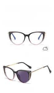 Detailed view of cat-eye glasses frame C1 grey pink changing to purple in sunlight