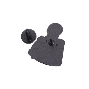 Detail view of the enamel pin back featuring a black matte finish and a rubber clutch closure