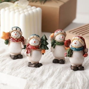Christmas Santa Claus Snowman Resin Ornaments Miniature Desktop Holiday Decorations Hand Painted Vintage Style