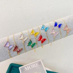 Colorful butterfly bracelets in 18K gold plated chain with sparkling crystal accents