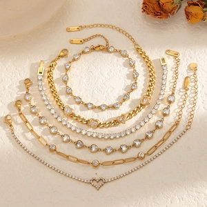Ensemble de bracelets en acier inoxydable plaqué or 18k avec zircon cœur