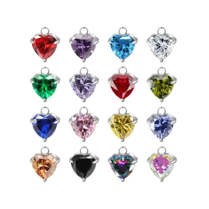 18K gold plated heart birthstone charms set in 12 colors for DIY jewelry making