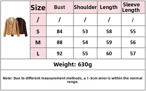 Detailed size chart for fashion biker lapel jacket showing measurements from S to L