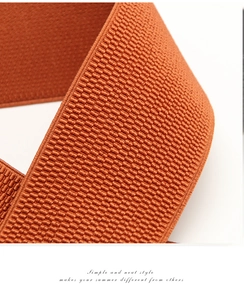 Close-up of terracotta elastic belt texture with dense weave and neat edge finishing