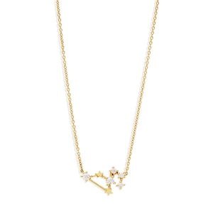 Detailed macro view of gold constellation pendant with white zircon star elements