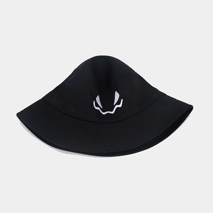 Black Halloween bucket hat featuring white ghost pumpkin mouth embroidery in cotton canvas